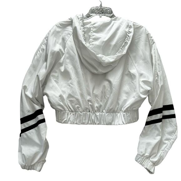 Love Tree Cropped Windbreaker Hoodie Jacket White With black Striped Small - Picture 12 of 12